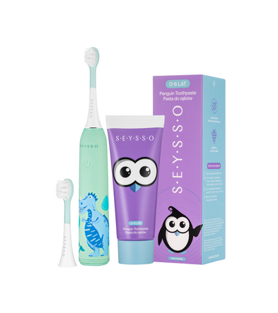 SEYSSO Kids Dinosaur Blue Sonic Toothbrush Set for Kids 3+ and SEYSSO Kids toothpaste