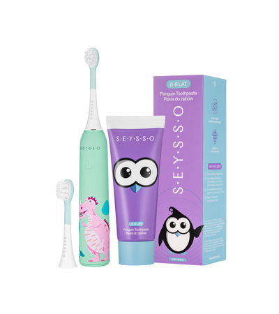 SEYSSO Kids Dinosaur Coral Sonic Toothbrush Set for Kids 3+ and SEYSSO Kids toothpaste