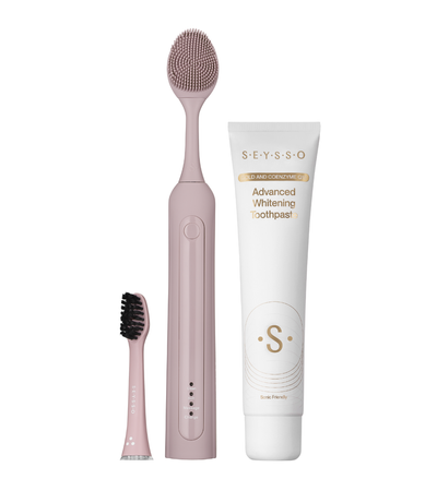 Zestaw szczoteczka soniczna SEYSSO Basic Color Misty Rose Beauty Collection końcówką do twarzy i pasta SEYSSO Gold Advanced Whitening