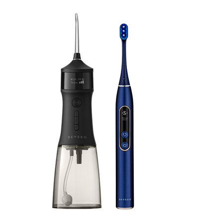 Zestaw szczoteczka Hypertech Infinity i SEYSSO Edge Nova Black bezprzewodowy irygator do zębów 